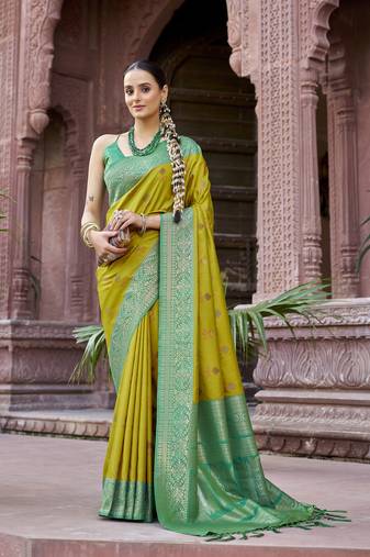 ligth green patola silk Blend zari jacquard work designer saree