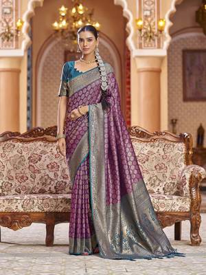 purple woven banarasi silk belnd  zari jacquard work designer saree  1