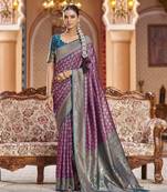 purple woven banarasi silk belnd  zari jacquard work designer saree 