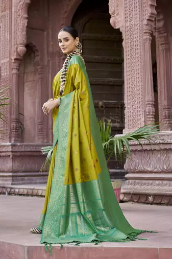 ligth green patola silk Blend zari jacquard work designer saree