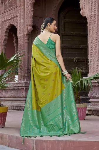 ligth green patola silk Blend zari jacquard work designer saree