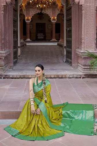 ligth green patola silk Blend zari jacquard work designer saree