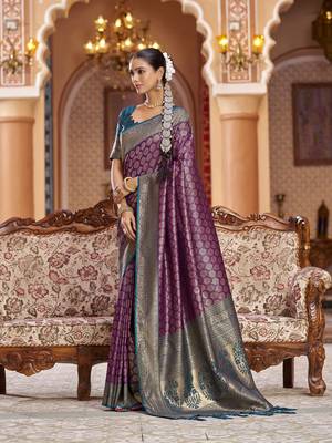 purple woven banarasi silk belnd  zari jacquard work designer saree  5