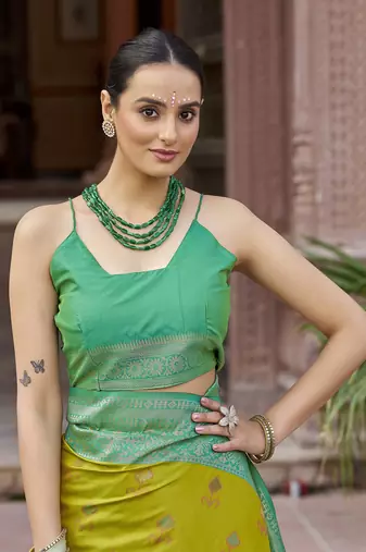 ligth green patola silk Blend zari jacquard work designer saree