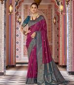 maroon patola Silk Blend zari jacquard work designer saree 