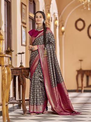 navy blue woven banarasi silk blend  zari jacquard work designer saree 1