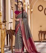 navy blue woven banarasi silk blend  zari jacquard work designer saree