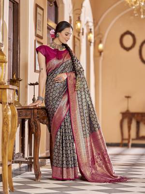 navy blue woven banarasi silk blend  zari jacquard work designer saree 3