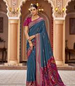 teal ikat banarasi jacquard butta work designer saree 
