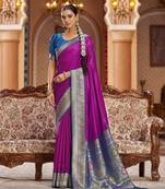 pink solid banarasi silk blend zari jacquard work designer saree 