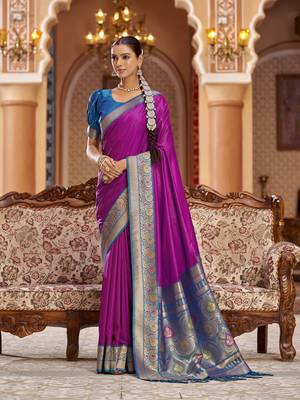 pink solid banarasi silk blend zari jacquard work designer saree  3