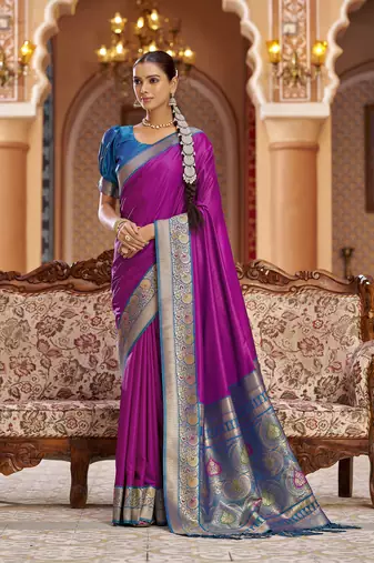 pink solid banarasi silk blend zari jacquard work designer saree 