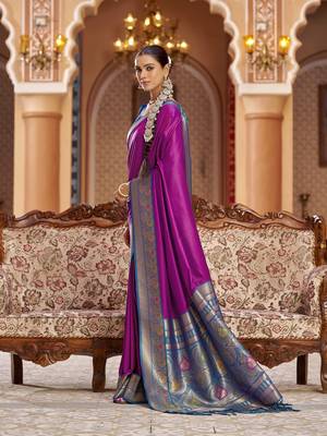 pink solid banarasi silk blend zari jacquard work designer saree  4