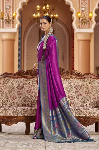 pink solid banarasi silk blend zari jacquard work designer saree 