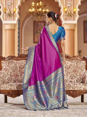 pink solid banarasi silk blend zari jacquard work designer saree  5