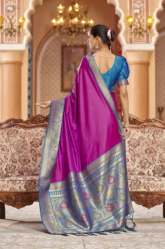 pink solid banarasi silk blend zari jacquard work designer saree 