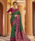 Green  geomatrical butti banarasi silk blend zari jacquard work designer saree 