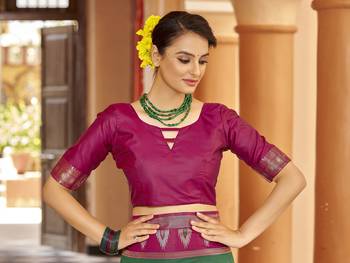 Green  geomatrical butti banarasi silk blend zari jacquard work designer saree  6
