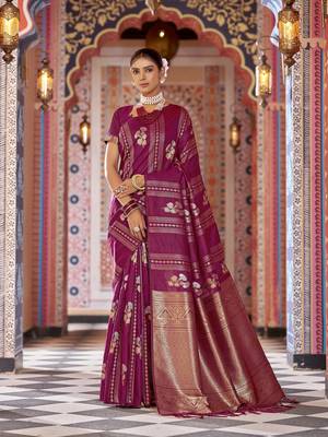 magenta woven banarasi silk  blend zari jacquard work designer saree 1