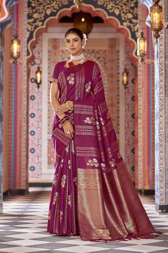 magenta woven banarasi silk  blend zari jacquard work designer saree