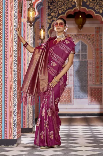 magenta woven banarasi silk  blend zari jacquard work designer saree