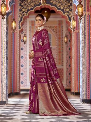 magenta woven banarasi silk  blend zari jacquard work designer saree 5