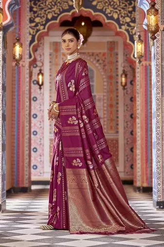 magenta woven banarasi silk  blend zari jacquard work designer saree