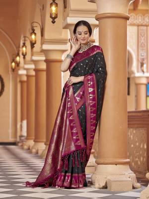 black geomatrical butti banarasi silk blend zari jacquard work designer saree 5