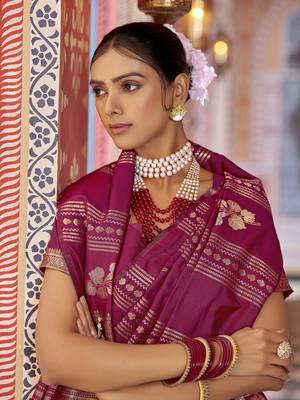 magenta woven banarasi silk  blend zari jacquard work designer saree 6