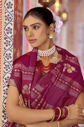 magenta woven banarasi silk  blend zari jacquard work designer saree