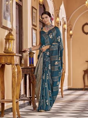 Teal woven banarasi silk blend zari jacquard work designer saree 3
