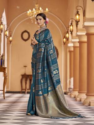 Teal woven banarasi silk blend zari jacquard work designer saree 5