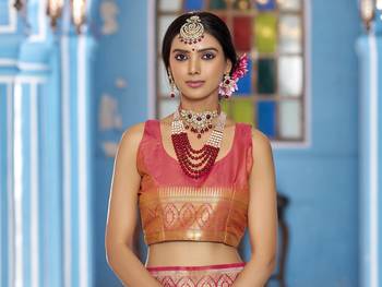 mustard  gadhval banarasi silk blend jacquard butti work designer saree  6