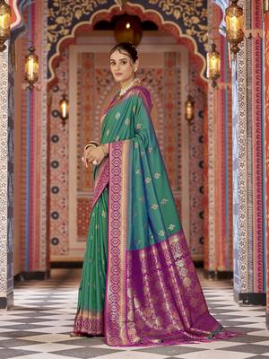 teal gadhval banarasi Silk Blend jacquard butti work designer saree 5