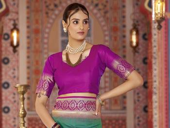 teal gadhval banarasi Silk Blend jacquard butti work designer saree 6