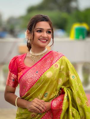 Pista Banarasi Silk blend Saree  2