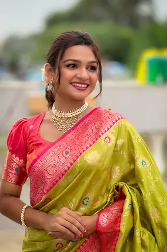 Pista Banarasi Silk blend Saree 