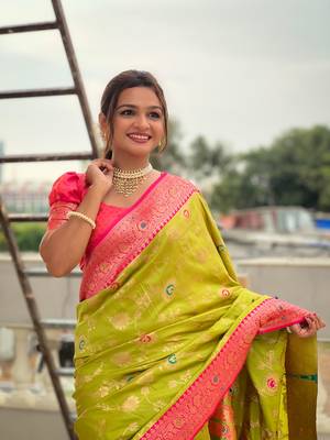 Pista Banarasi Silk blend Saree  3