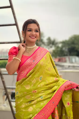Pista Banarasi Silk blend Saree 
