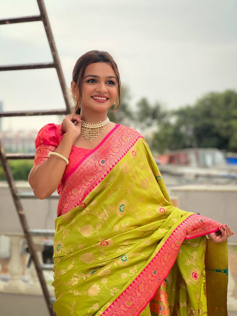 Pista Banarasi Silk blend Saree 