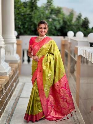 Pista Banarasi Silk blend Saree  1