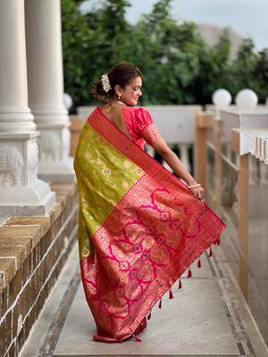 Pista Banarasi Silk blend Saree  4