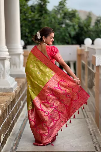 Pista Banarasi Silk blend Saree 