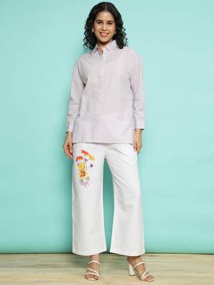 Senorita purple linen cotton solid co-ord set - regular fit, full sleeve 1
