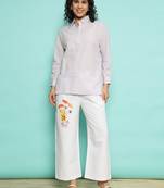 Senorita purple linen cotton solid co-ord set - regular fit, full sleeve