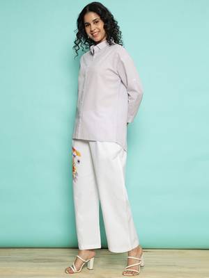 Senorita purple linen cotton solid co-ord set - regular fit, full sleeve 2