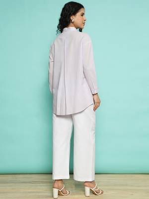 Senorita purple linen cotton solid co-ord set - regular fit, full sleeve 3