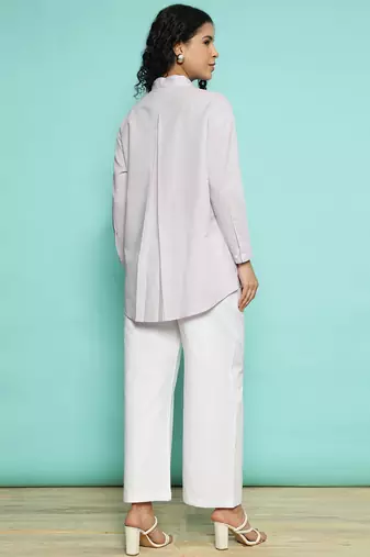 Senorita purple linen cotton solid co-ord set - regular fit, full sleeve