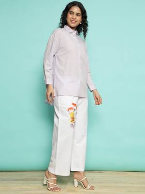 Senorita purple linen cotton solid co-ord set - regular fit, full sleeve 4