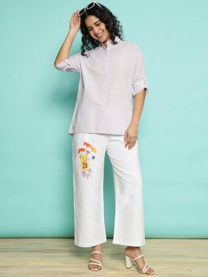 Senorita purple linen cotton solid co-ord set - regular fit, full sleeve 5